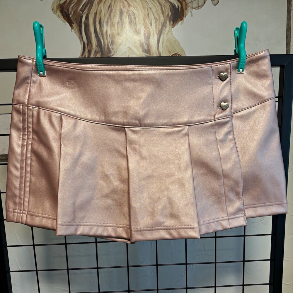Celebrity Pink Womens L Faux Leather Skort Metallic Pink Pleated Mini Y2K Party